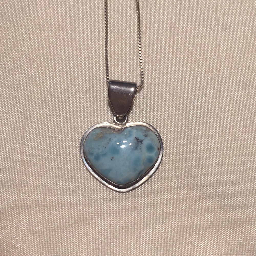 925 sterling silver, heart  Larimar Necklace